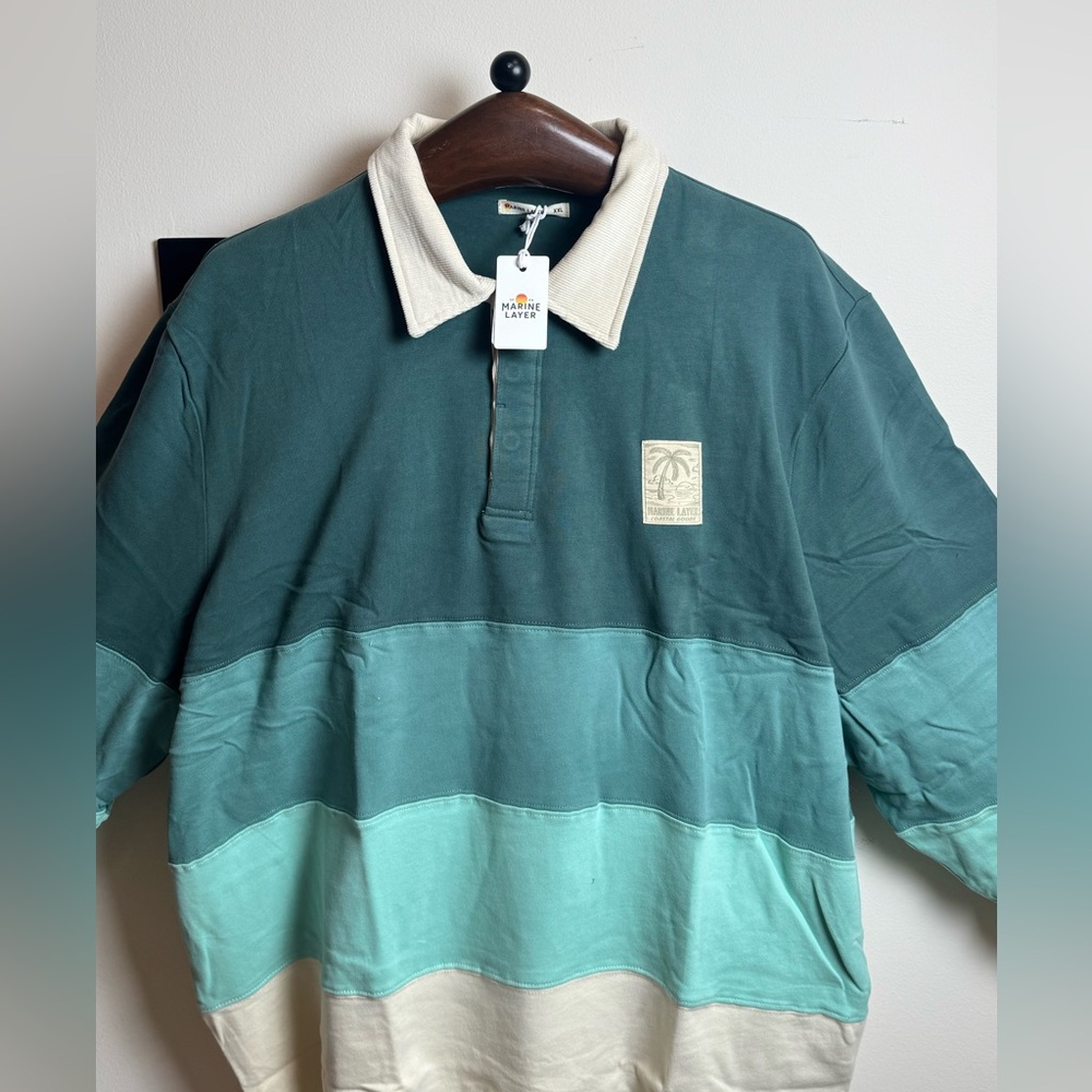 MARINE LAYER Brushed Jersey Rugby Polo 💯% COTTON #15 XXL - Picture 3 of 11